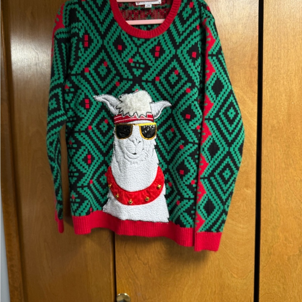 Festive Llama Sweater - Green and Red